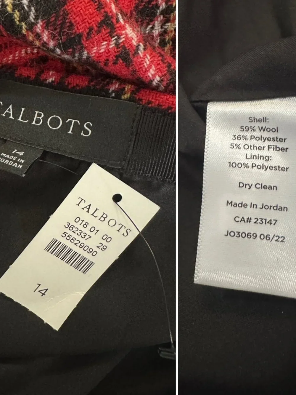 Talbots Red Tartan Plaid Skirt W/ Sequins Womens Size 14 Academia Holiday Preppy